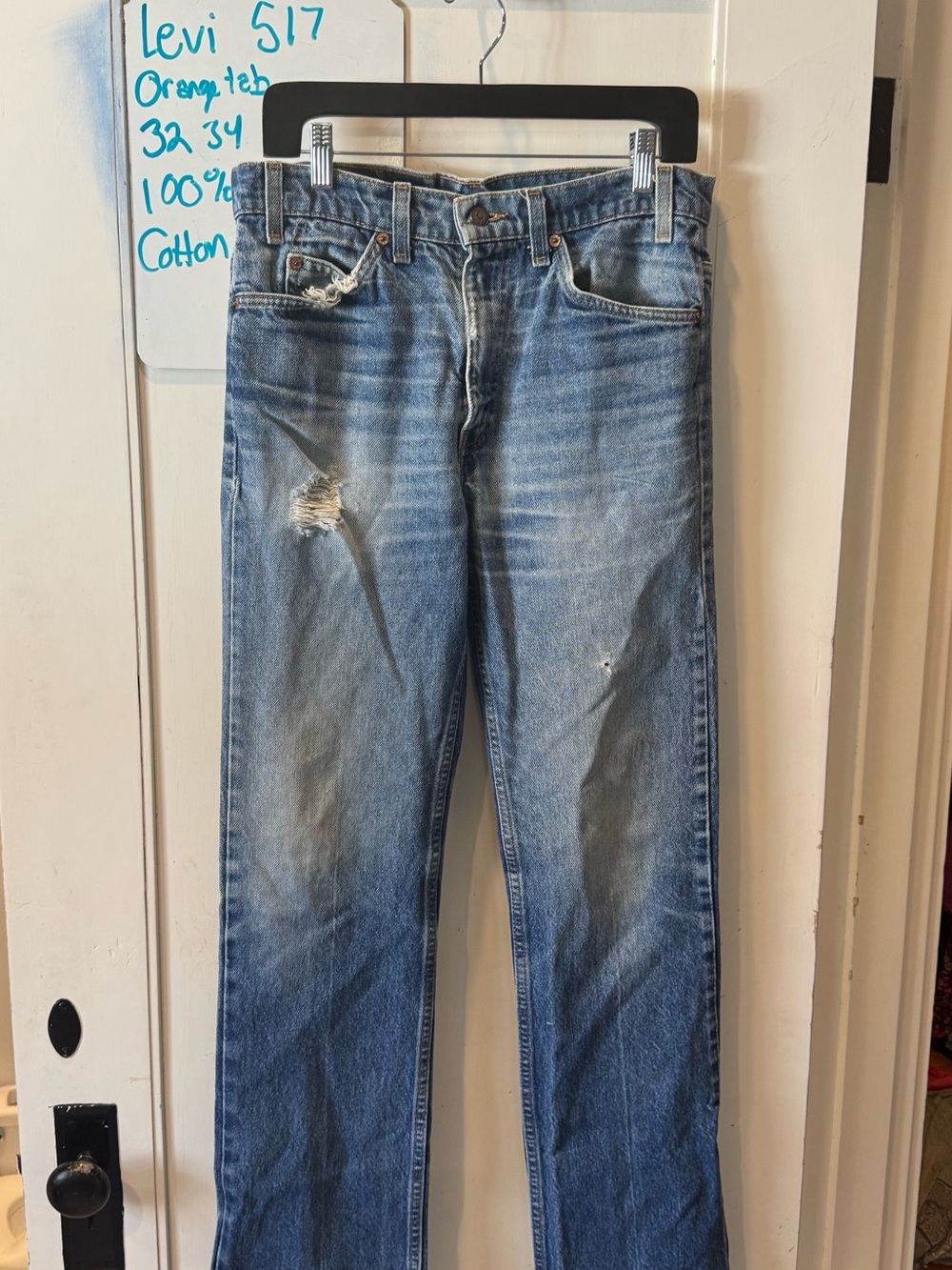 Levi's 517 Orange Tag Men's Blue Distressed Straight-Leg Jeans